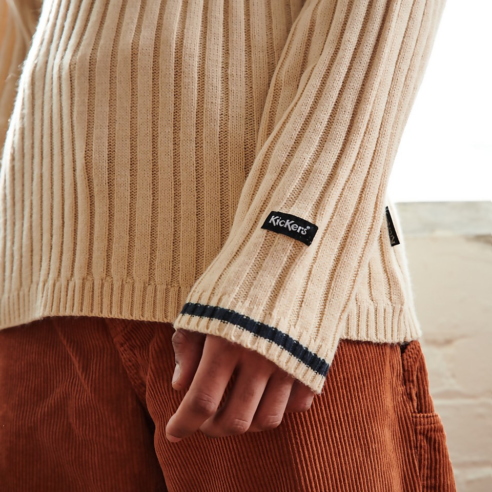 Men's knit polo with stripe chest logo Cream