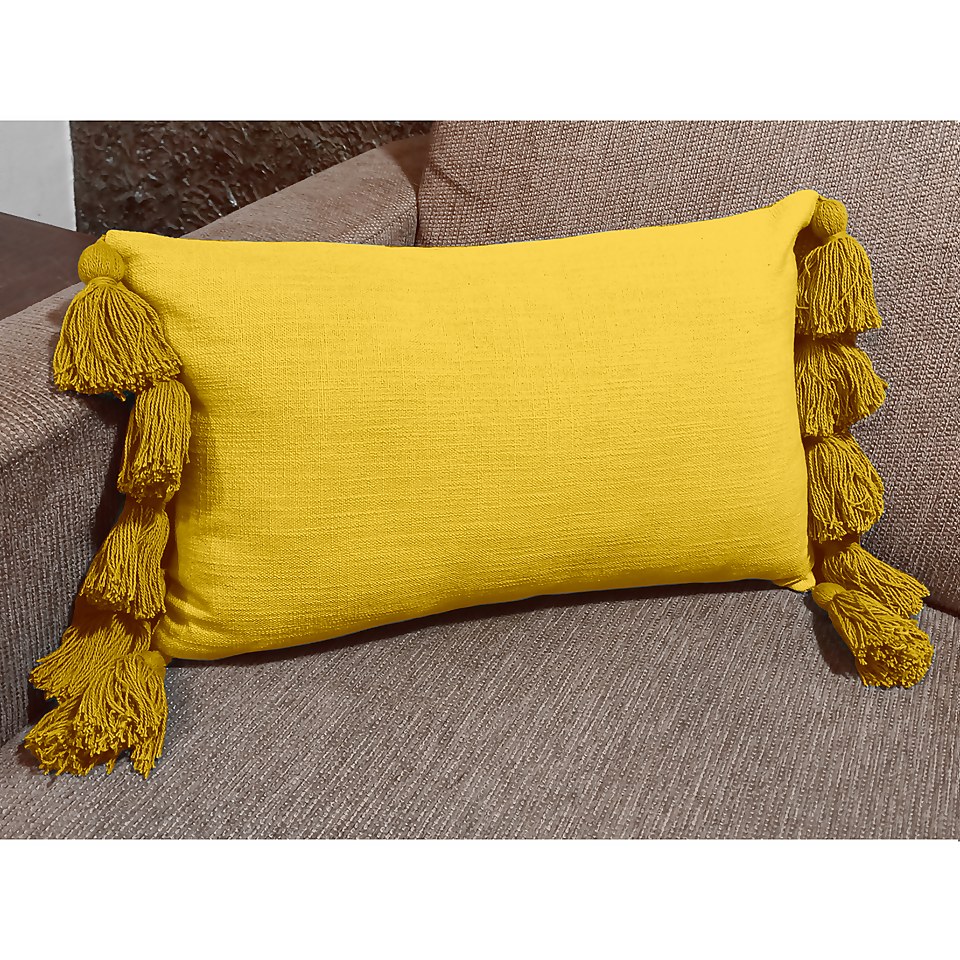 Yellow tassel cushion cheap