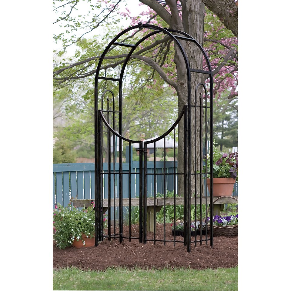 Panacea Arched Top Garden Steel Arch with Gate - Black