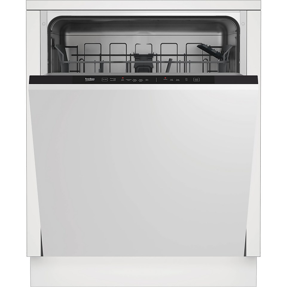 Beko DIN15R20 Fully Integrated Standard Dishwasher - Silver Control Panel with Fixed Door Fixing Kit