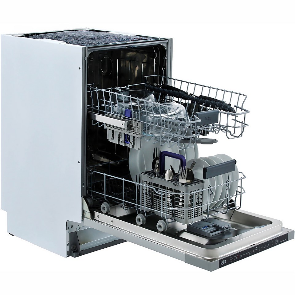 Beko DIS16R10 Fully Integrated Slimline Dishwasher - Silver Control Panel with Fixed Door Fixing Kit