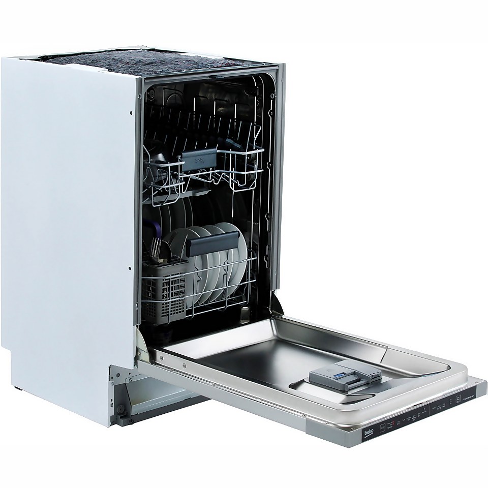 Beko DIS16R10 Fully Integrated Slimline Dishwasher - Silver Control Panel with Fixed Door Fixing Kit
