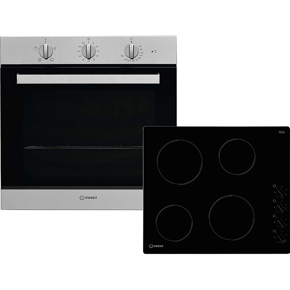 Indesit Aria K002979 Built In Electric Single Oven and Ceramic Hob Pack