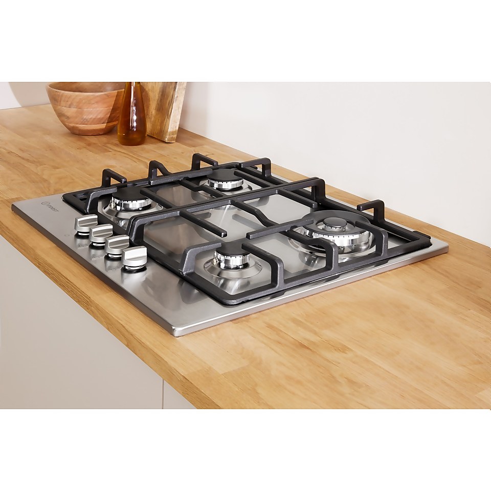Indesit Aria THP641W/IX/I 58cm Gas Hob - Stainless Steel