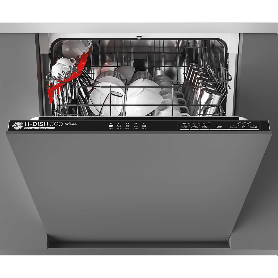 Hoover H-DISH 300 HDIN2L360PB Wi-Fi Connected Fully Integrated Standard Dishwasher - Black Control Panel & Fixed Door Fixing Kit