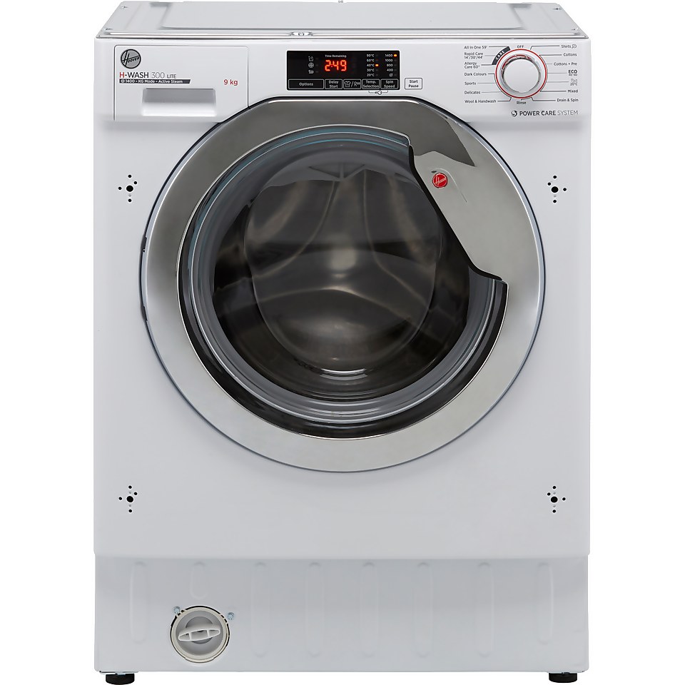 Hoover H-WASH 300 LITE HBWS49D1ACE Integrated 9Kg Washing Machine with 1400 rpm - White / Chrome