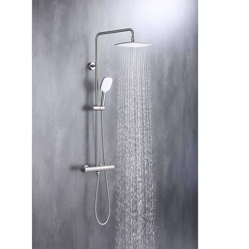 Hunsdon Thermostatic Valve, Square Overhead and Hand Shower Brushed Nickel