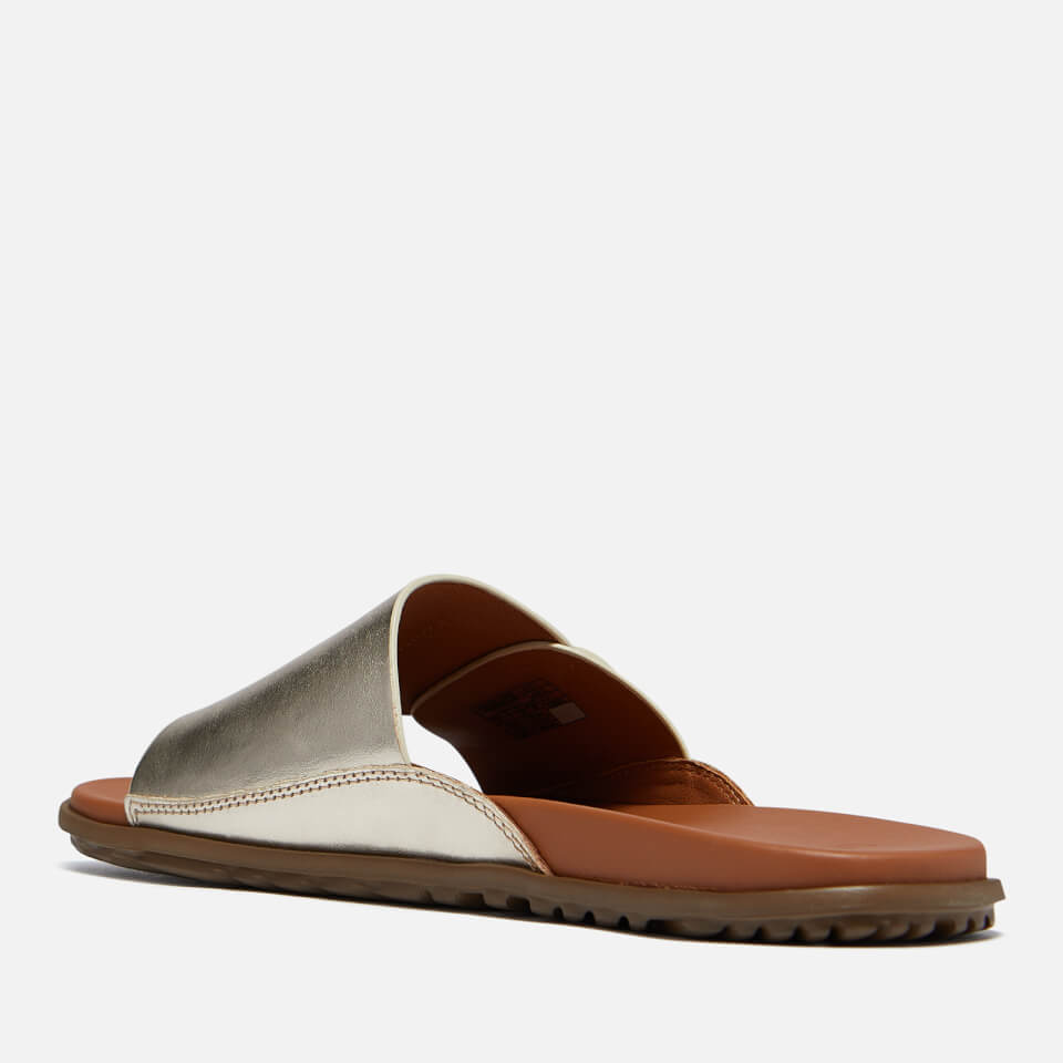 UGG Women's Solivan Buckle Leather Slide Sandals Pale Gold Metallic