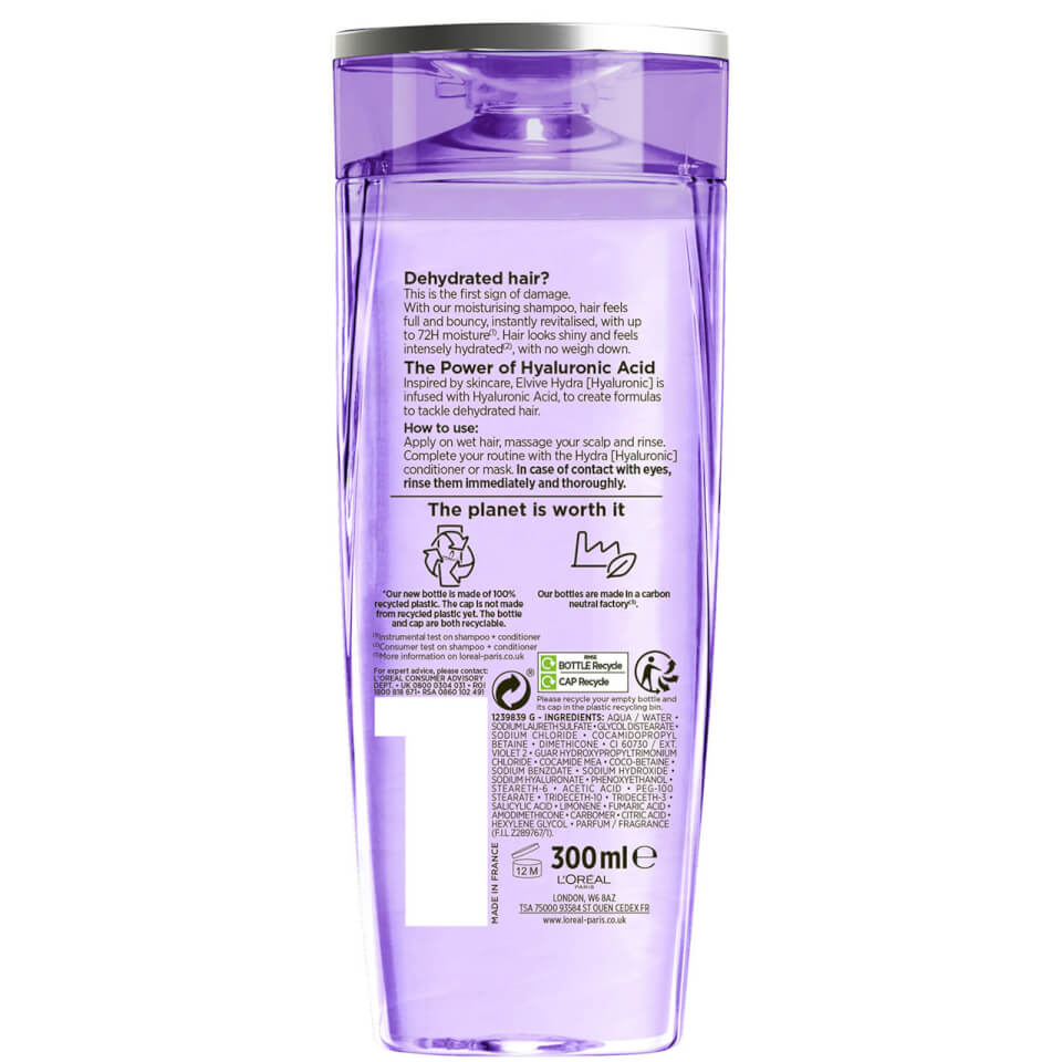 L'Oreal Elvive Hydra Hyaluronic Acid Shampoo (Various Sizes)