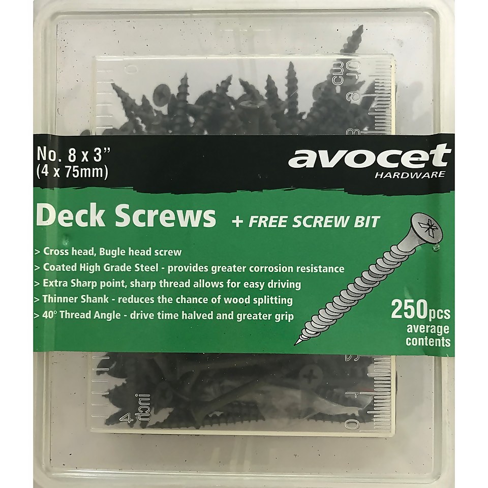Decking Screw Kit - 250 piece x 75mm Decking Screws With Driver Bit