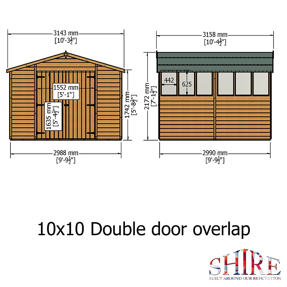 Shire 10 x 10ft Double Door Overlap Garden Shed