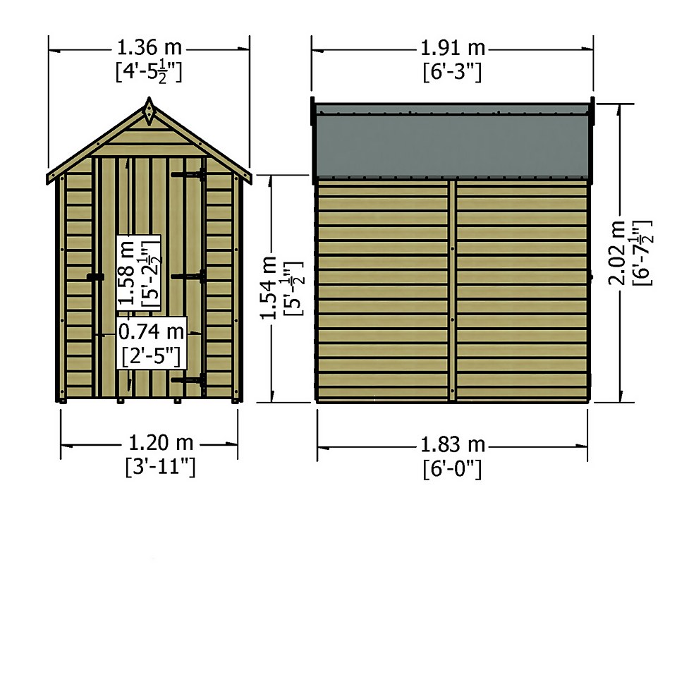 Shire 6 x 4ft Pressure Treated Overlap Garden Shed