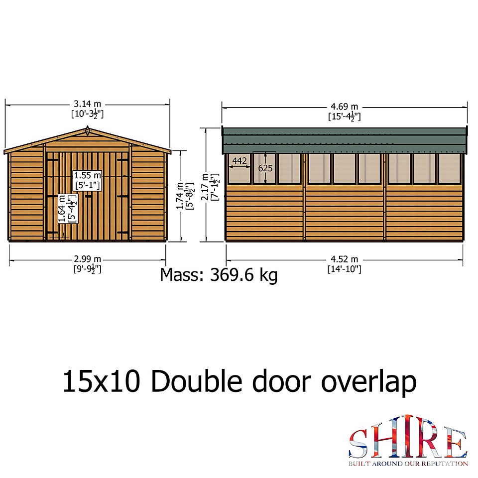 Shire 10 x 15ft Double Door Overlap Garden Shed