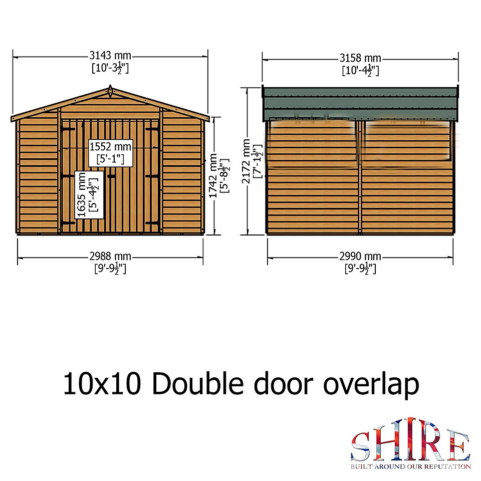 Shire 10 x 10ft Double Door Overlap Garden Shed with No Windows