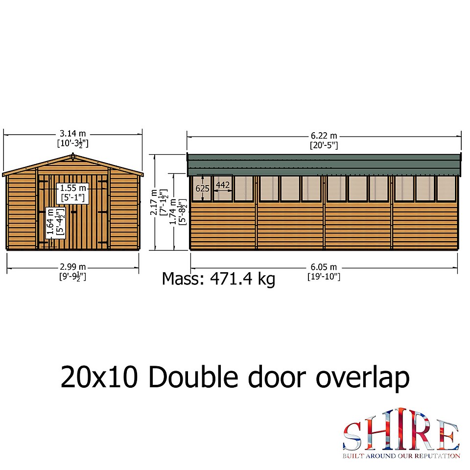 Shire 10 x 20ft Double Door Overlap Garden Shed