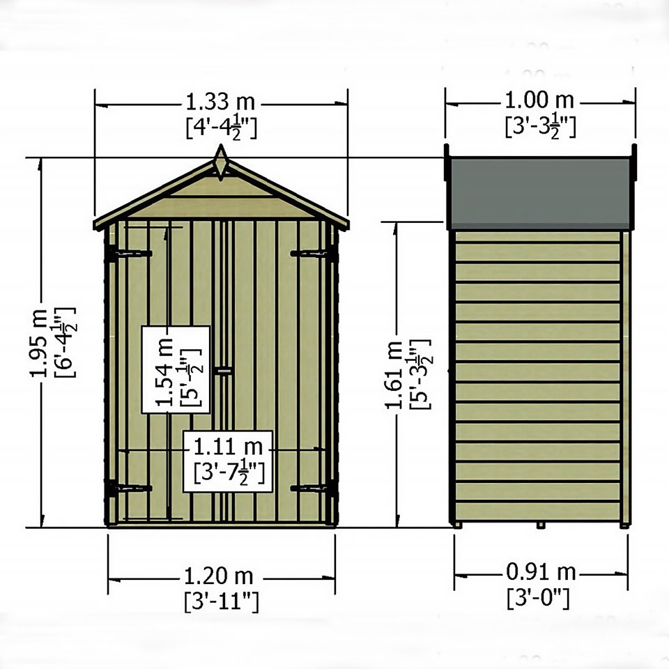 Shire 4x3ft Pressure Treated Double Door Overlap Garden Shed