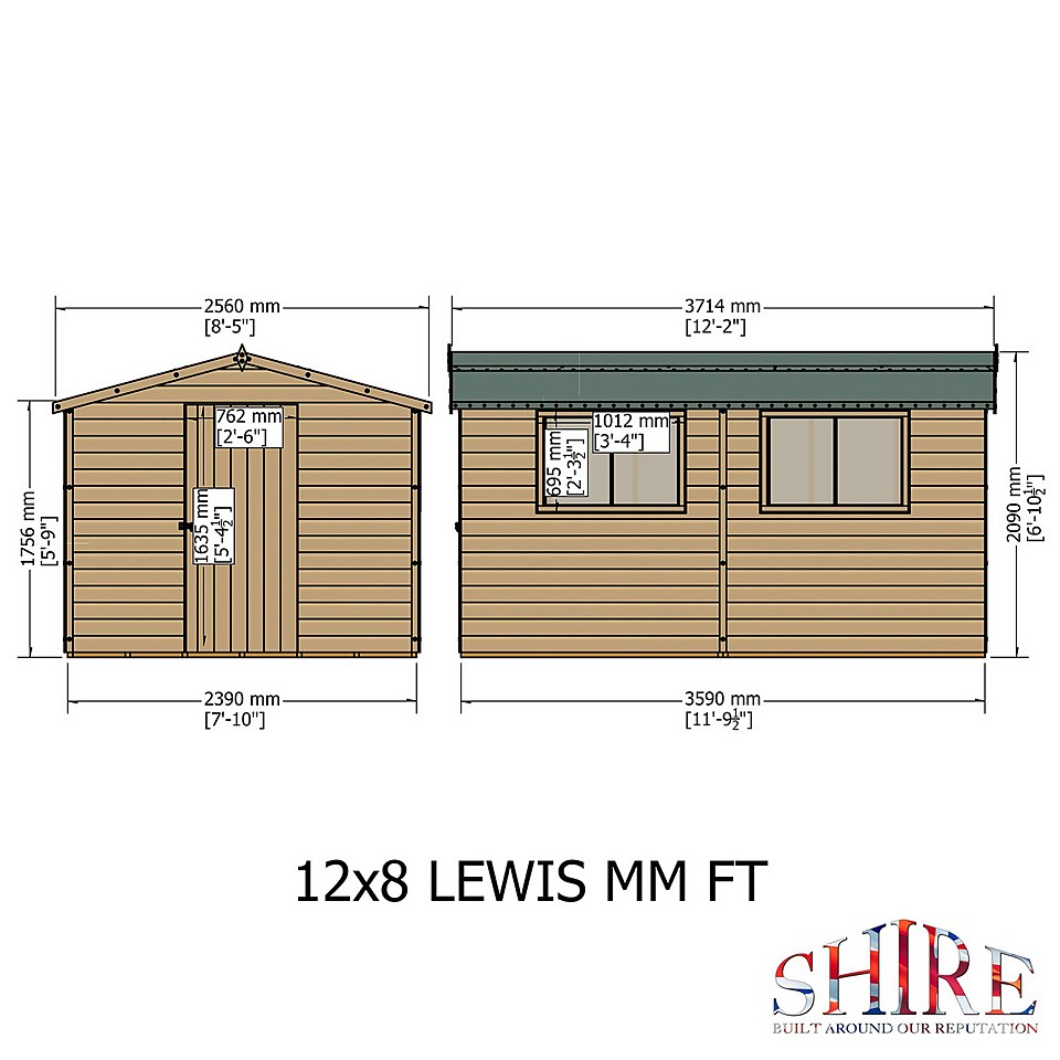 Shire 12 x 8ft Lewis Garden Shed - Including Installation