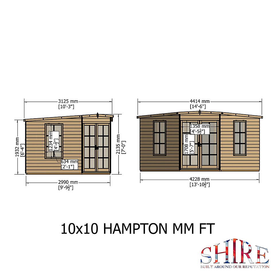 Shire 10 x 10ft Hampton Double Door Summerhouse - Including Installation