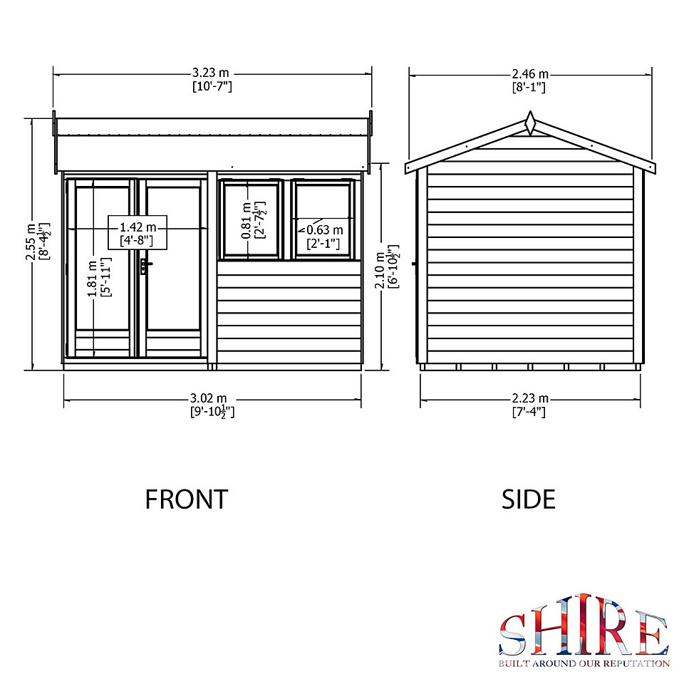 Shire 10 x 7ft Double Door Garden Office - Including Installation