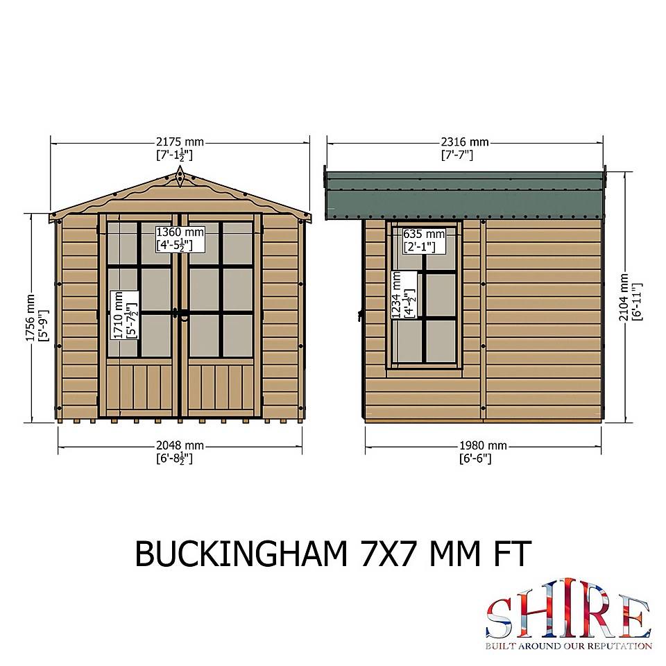 Shire 7 x 7ft Buckingham Double Door Summerhouse - Including Installation