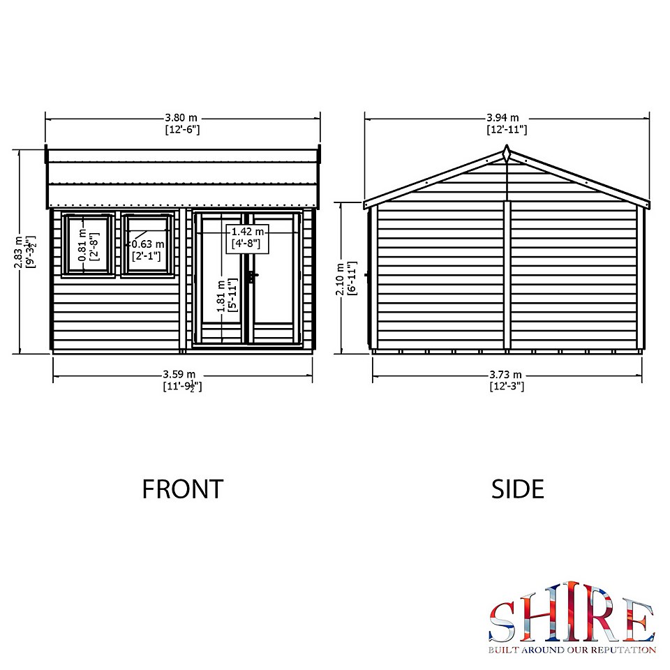 Shire 12 x 12ft Double Door Garden Office - Including Installation