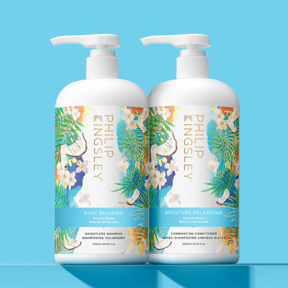 Philip Kingsley Limited Edition Coconut Breeze Body Building Shampoo and Moisture Balancing Conditioner 1000ml