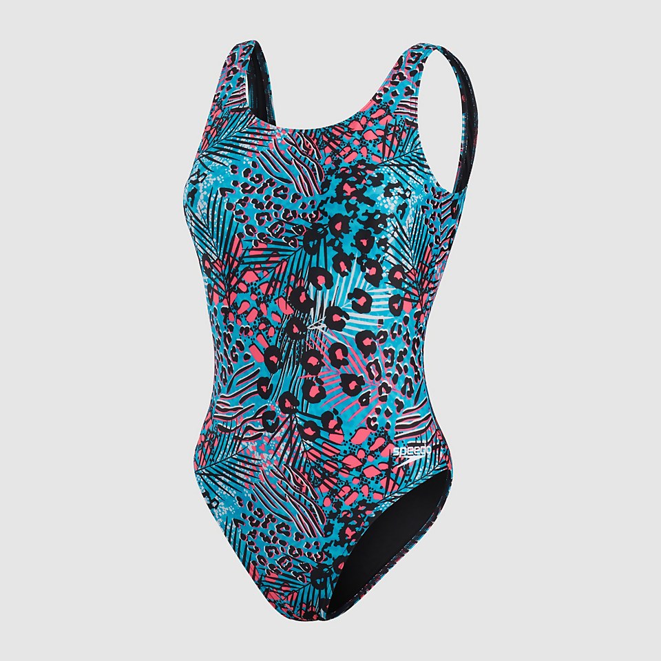 Maillot de bain Femme Allover Deep à dos en U bleu/noir