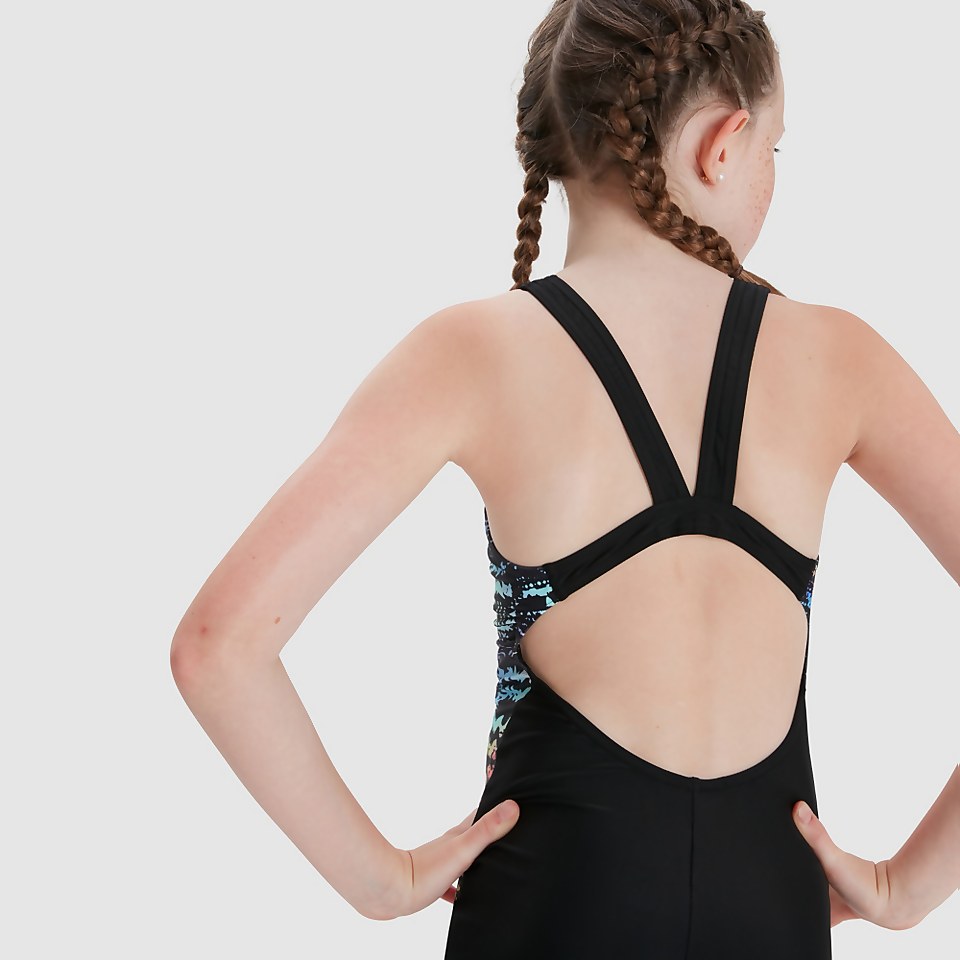 Girls' Printed Panel Leaderback Legsuit Black/Blue