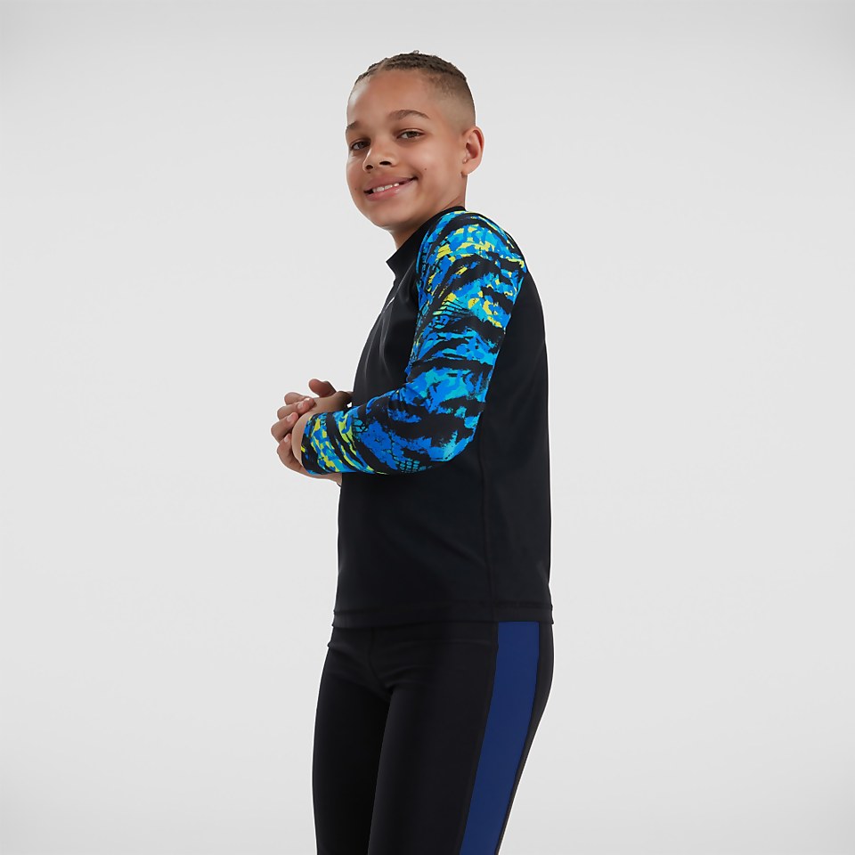Jungen Printed Langärmeliges Rash Top Schwarz/Blau
