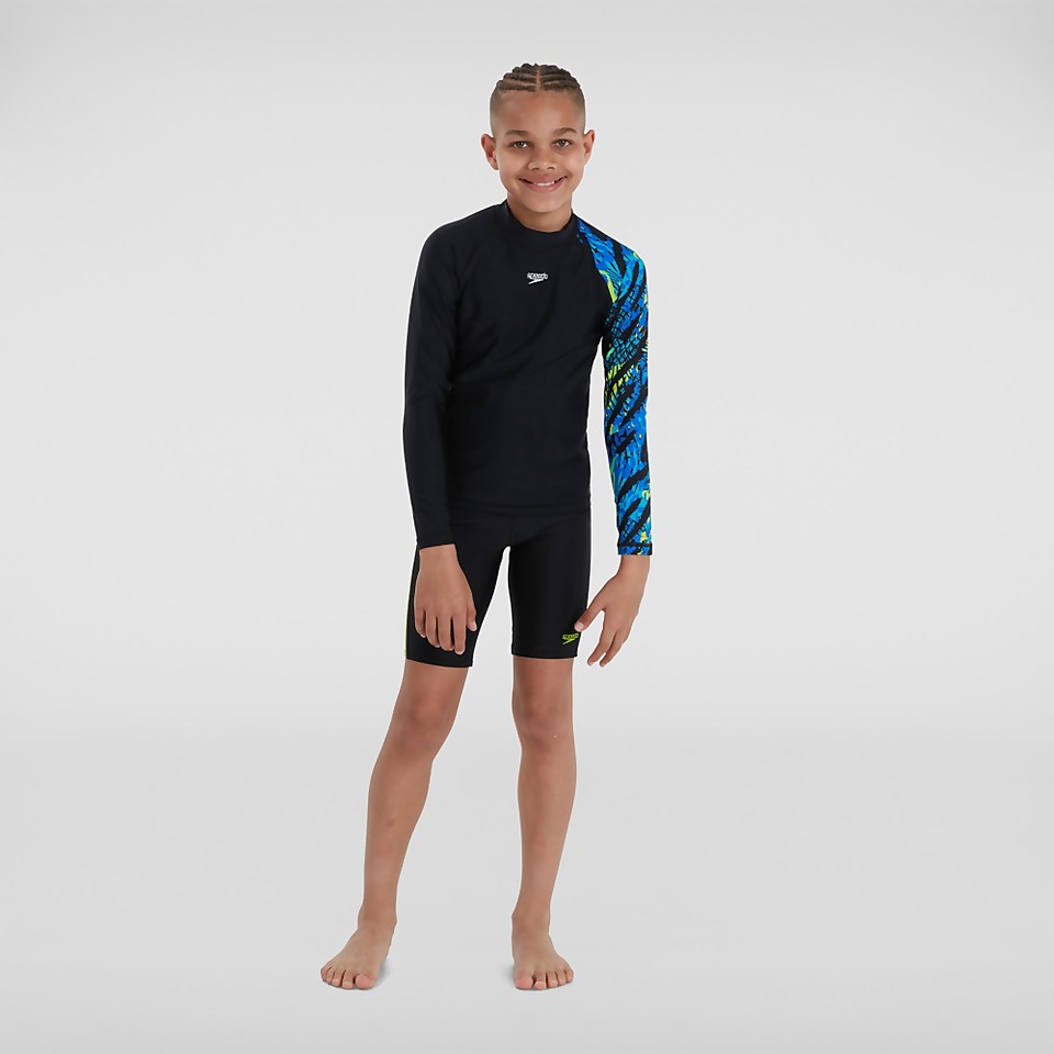 Jungen Printed Langärmeliges Rash Top Schwarz/Blau