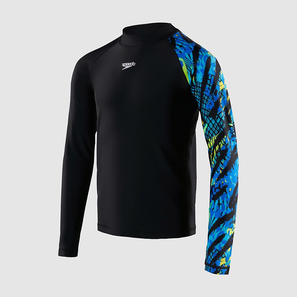 Jungen Printed Langärmeliges Rash Top Schwarz/Blau