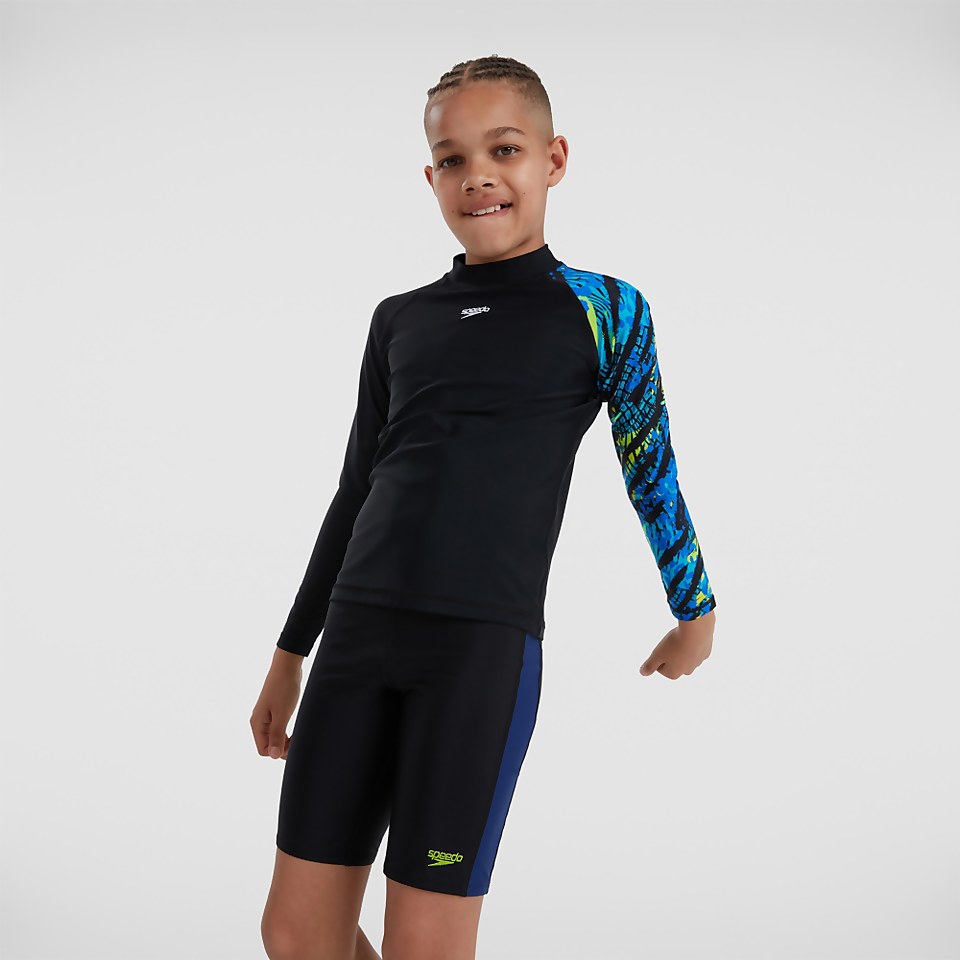 Jungen Printed Langärmeliges Rash Top Schwarz/Blau