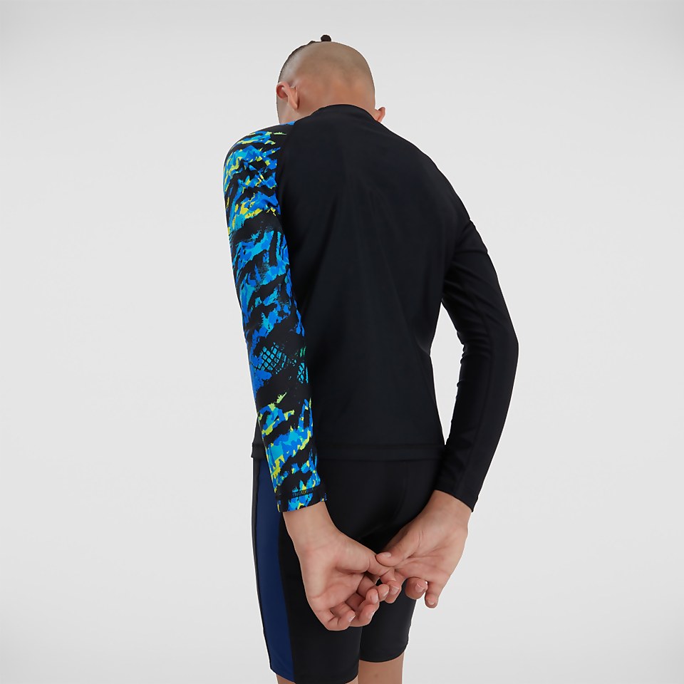 Jungen Printed Langärmeliges Rash Top Schwarz/Blau