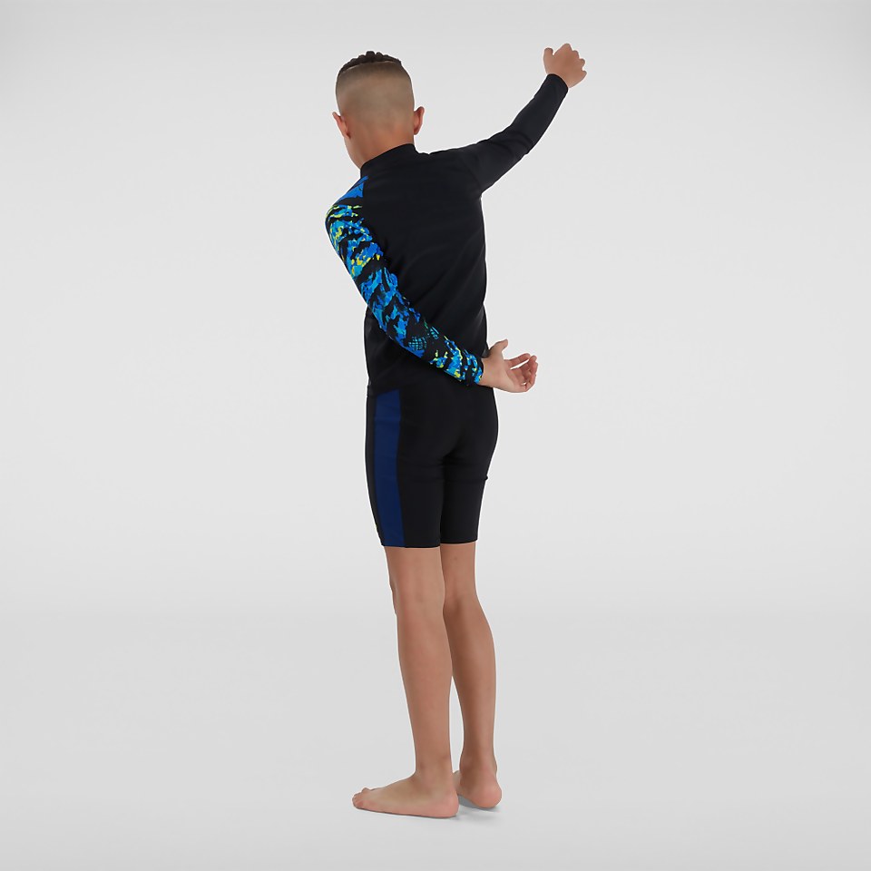 Jungen Printed Langärmeliges Rash Top Schwarz/Blau