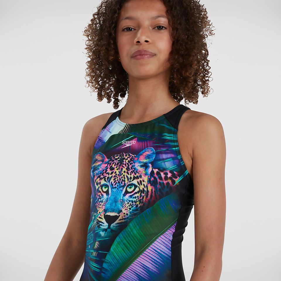 Girls' Digital Placement Pulseback Swimsuit Black/Purple