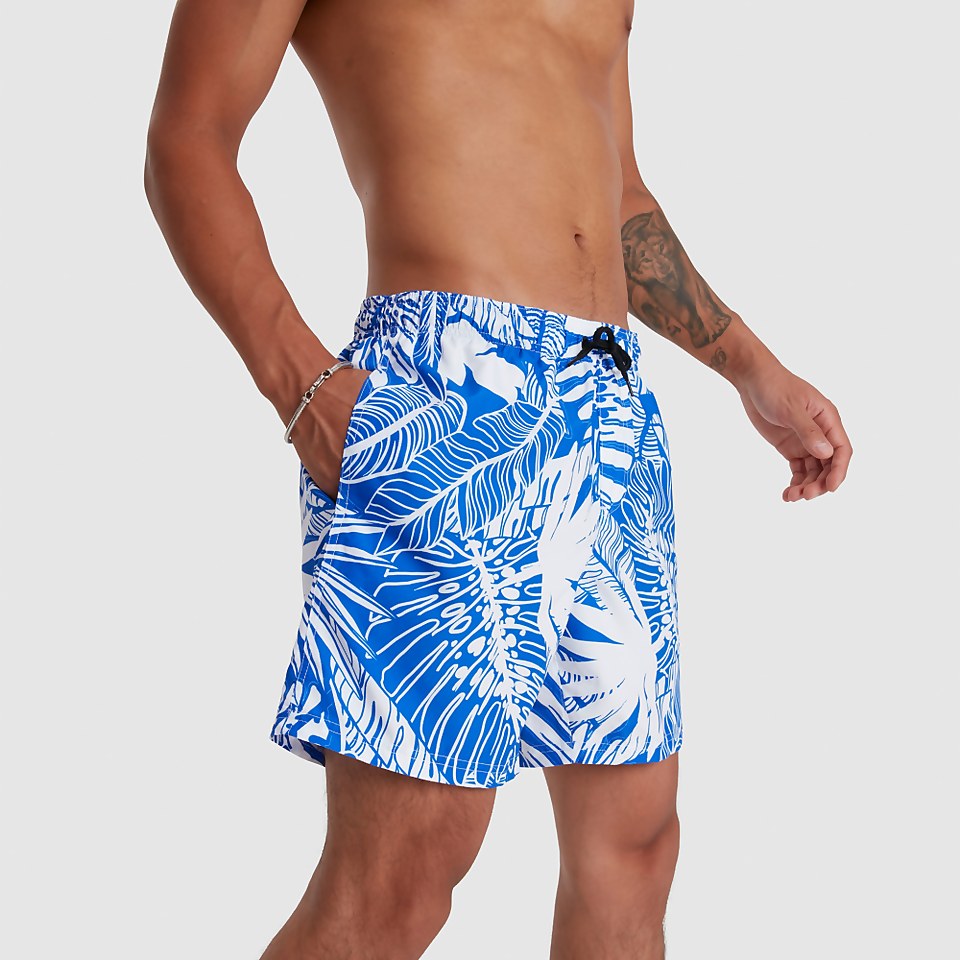 Men's Print Leisure 16" Swim Short Blue/White