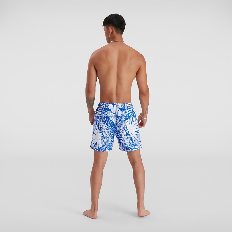Men's Print Leisure 16" Swim Short Blue/White