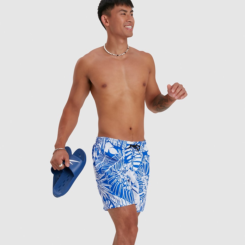 Men's Print Leisure 16" Swim Short Blue/White