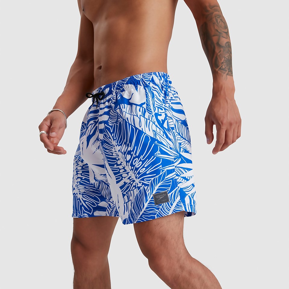 Men's Print Leisure 16" Swim Short Blue/White