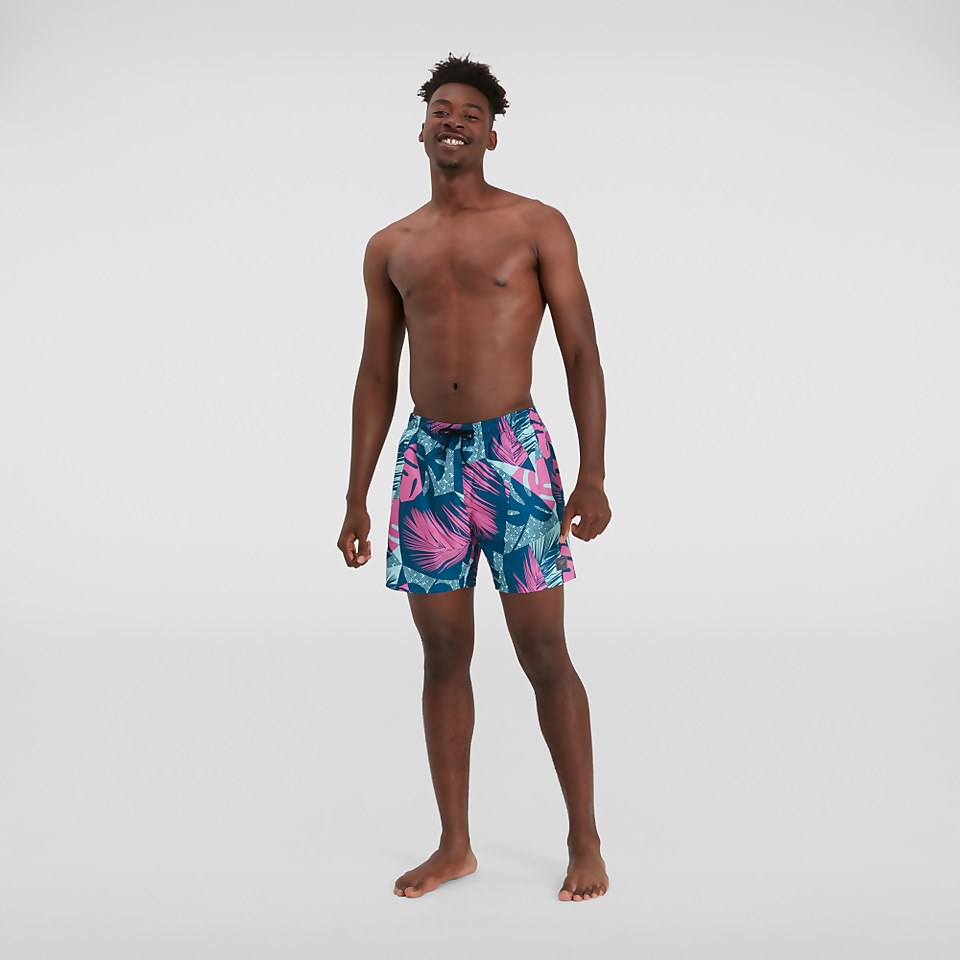 Men's Print Leisure 16" Swim Short Black/Green