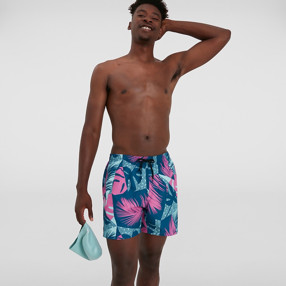 Men's Print Leisure 16" Swim Short Black/Green