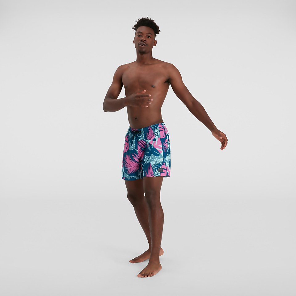 Men's Print Leisure 16" Swim Short Black/Green