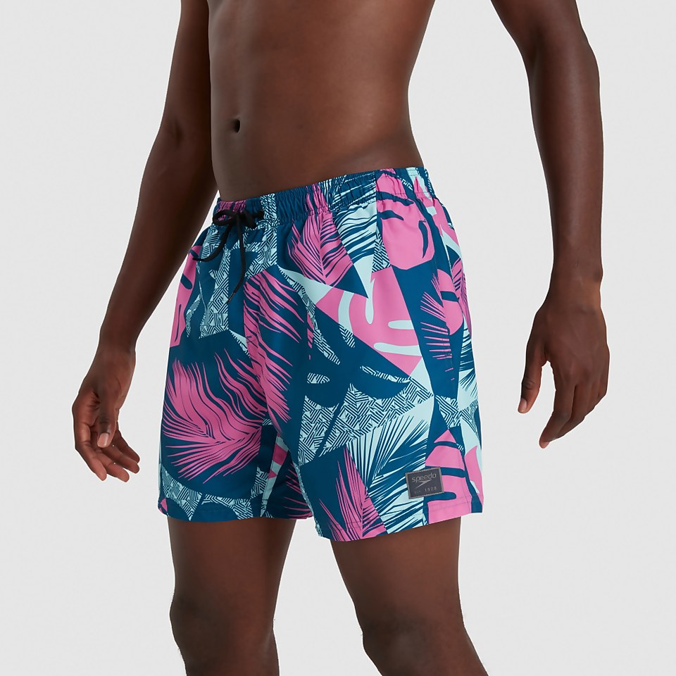 Men's Print Leisure 16" Swim Short Black/Green