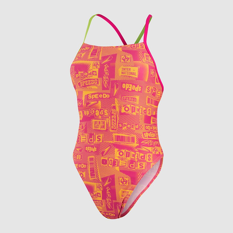 Maillot de bain Femme Allover nœud au dos rose/jaune