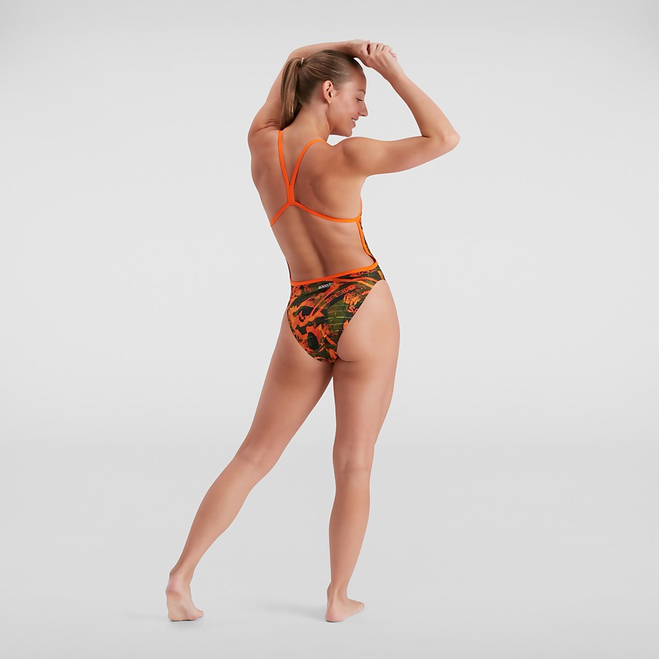 Maillot de bain Femme Allover dos en V orange/vert