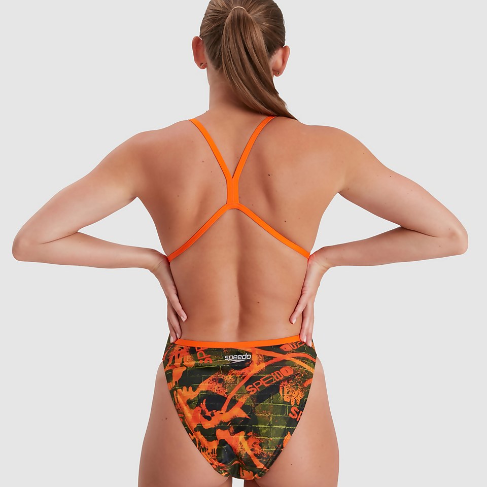 Maillot de bain Femme Allover dos en V orange/vert