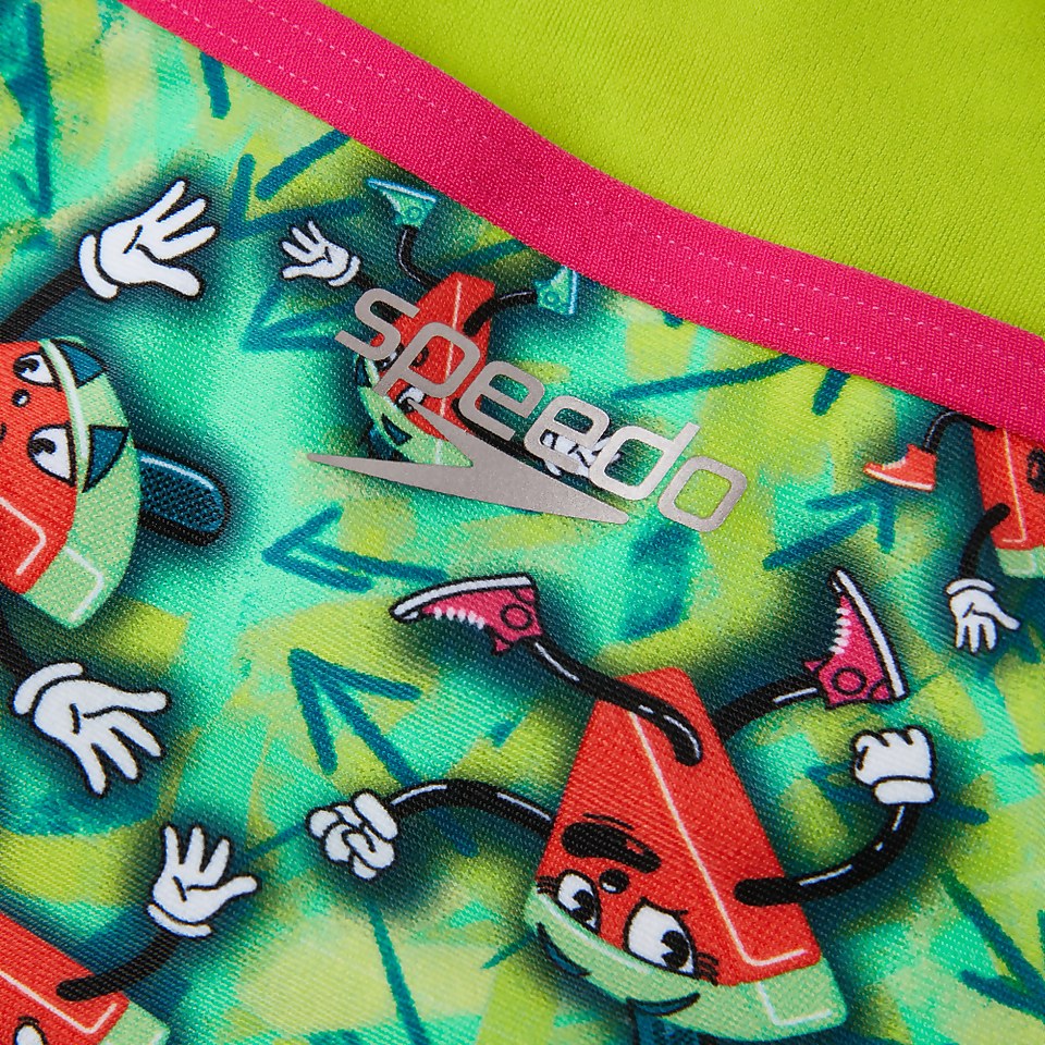 Maillot de bain Femme Allover dos en V vert/rose