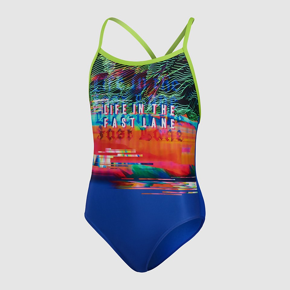 Girls' Allover V-Back Swimsuit Blue/Orange