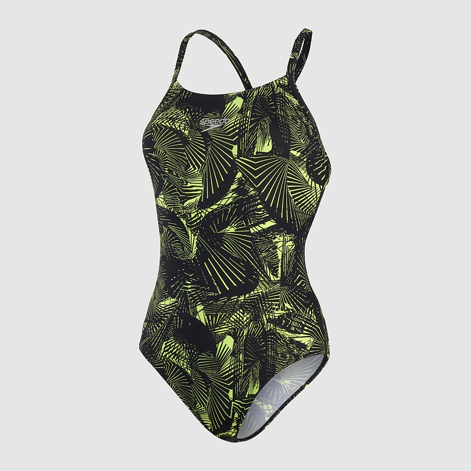 Maillot de bain Femme Allover Fixed Crossback noir/vert