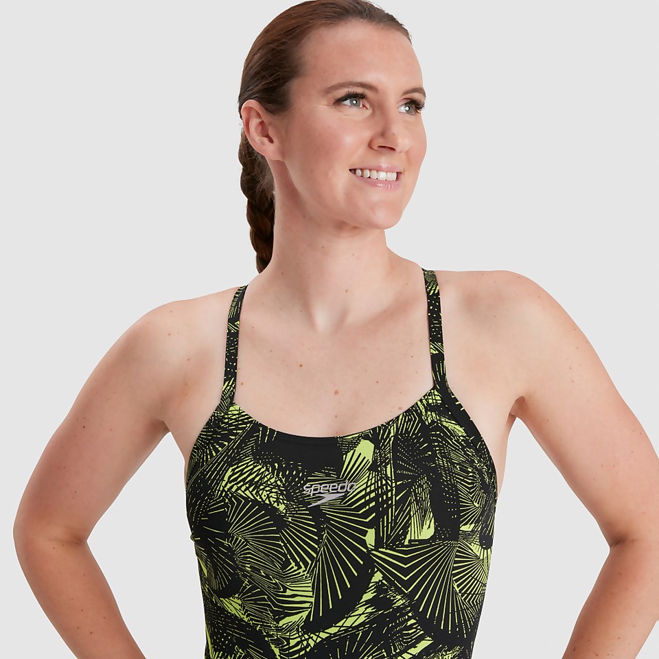 Maillot de bain Femme Allover Fixed Crossback noir/vert